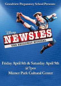 A poster for the broadway musical newsies.