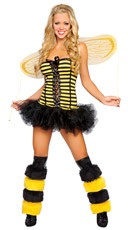 A woman in a bee costume posing for the camera.