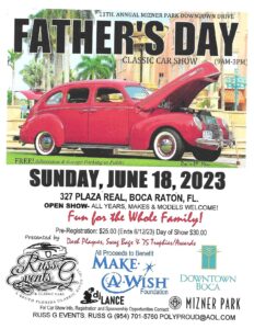 A poster advertising father 's day car show.