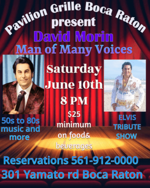 A poster for the david morin man of many voices show.