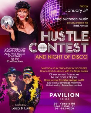 A poster for the hustle contest and night of disco.