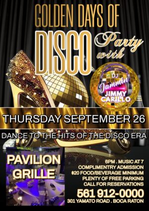 A poster for the disco party with jimmy carlo.