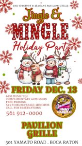 A poster for the mingle holiday party.